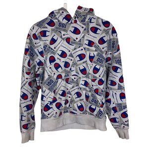 Champion Super Fleece Hoodie Men's Small All Over Jocktag Print Pullover